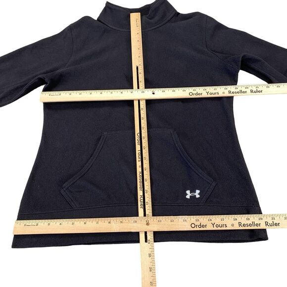 Under armour Sweatshirt Women's Medium Black Fleece Logo Semi Fitted Quarter Zip - Picture 3 of 16